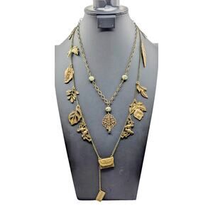 Jet'aime VTG Brass Necklace & Made to Look Antique Filigree Pendant Necklace Lot